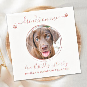 Modern Rose Gold Personalise Pet Photo Dog Wedding Napkin