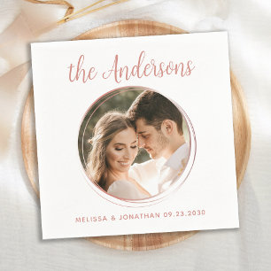 Modern Rose Gold Personalised Photo Wedding Napkin