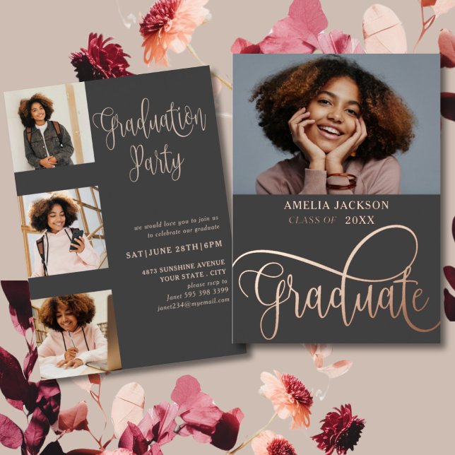 Modern Rose Gold Photo Collage Graduate  (Creator Uploaded)