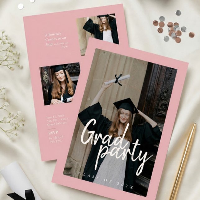 Modern Rose Gold Photo Collage Graduation Invitation (Creator Uploaded)