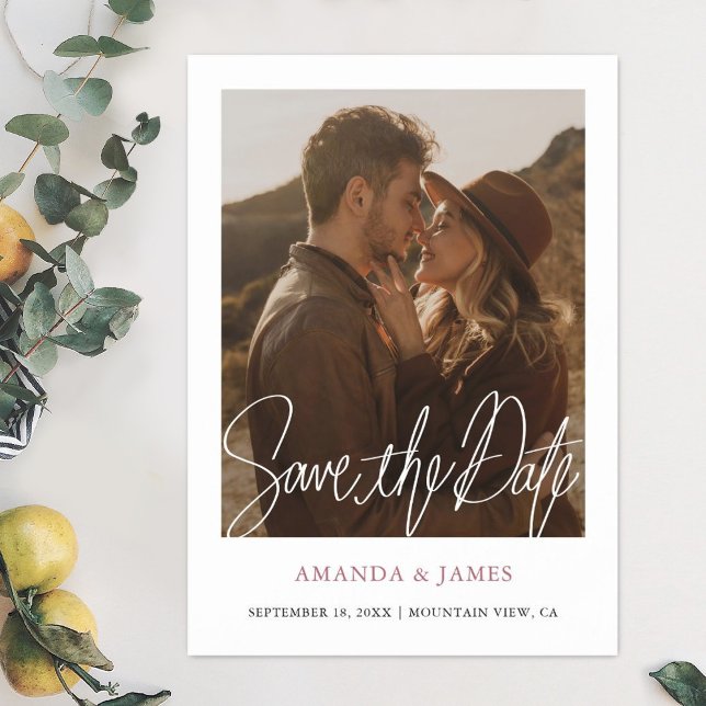 Modern Rose Gold Photo Wedding Save the Date   Magnetic Invitation (Creator Uploaded)