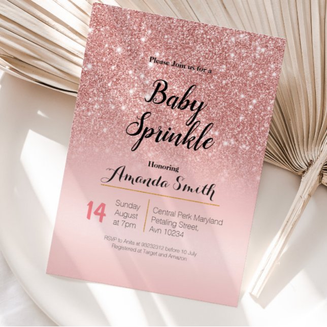 Modern Rose Gold Pink Baby Sprinkle invitation (Creator Uploaded)