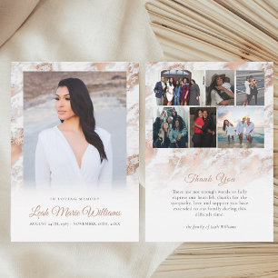 Modern Rose Gold Pink Marble Memorial Funeral  Thank You Card