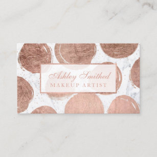 Modern rose gold polka dots white marble makeup business card