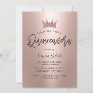 Modern Rose Gold Princess Quinceanera 15 Birthday Invitation