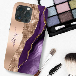 Modern Rose Gold Purple Elegant Glitter Marble iPhone 13 Pro Case