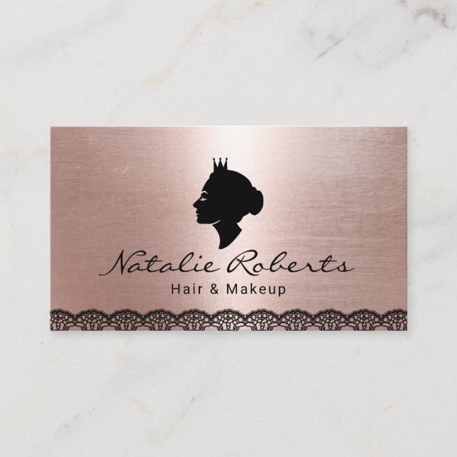 Modern Rose Gold Queen Logo Beauty Salon Spa Business Card (Front)