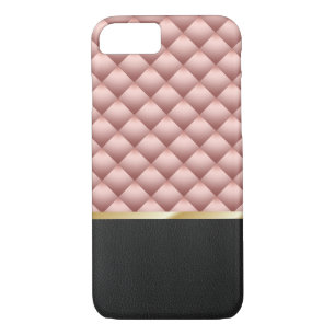 Modern Rose Gold Quilted Background Black Leather Case-Mate iPhone Case