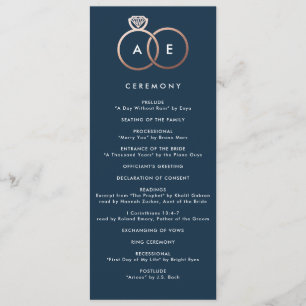 Modern Rose Gold Rings Navy Blue Wedding Program Programme