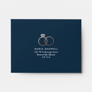 Modern Rose Gold Rings Wedding Reply Card Envelope