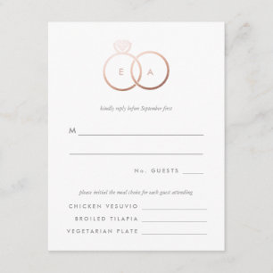 Modern Rose Gold Rings Wedding RSVP Reply Card