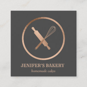 Modern rose gold rolling pin whisk chef bakery square business card