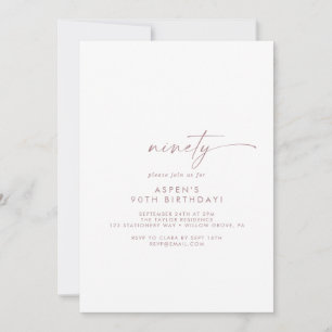 Modern Rose Gold Script 90th Birthday Party Invitation