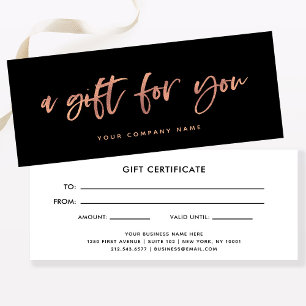 Modern Rose Gold Script   Black Gift Certificate