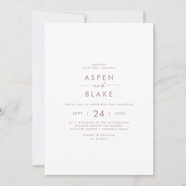 Modern Rose Gold Script Casual Wedding Invitation (Front)