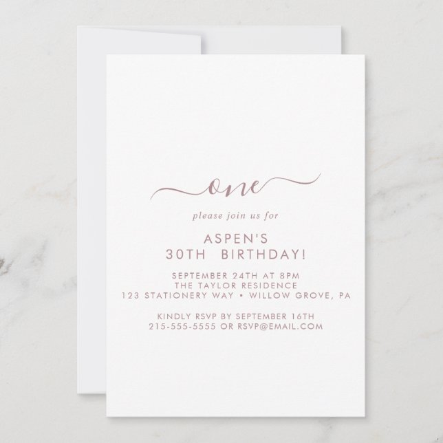 Modern Rose Gold Script First Birthday Party  Invitation (Front)