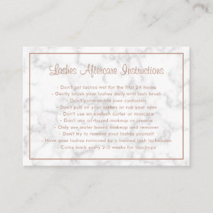 Modern Rose Gold Script Marble Aftercare Lashes Business Card