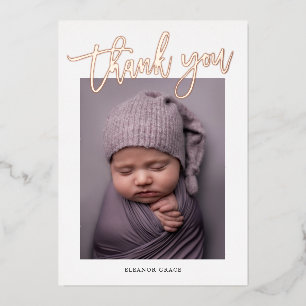 Modern Rose Gold Script Photo Baby Thank You