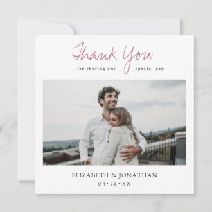 Modern Rose Gold Script Photo Thank You Wedding Card