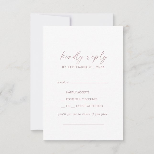 Modern Rose Gold Script Song Request RSVP Card (Front)