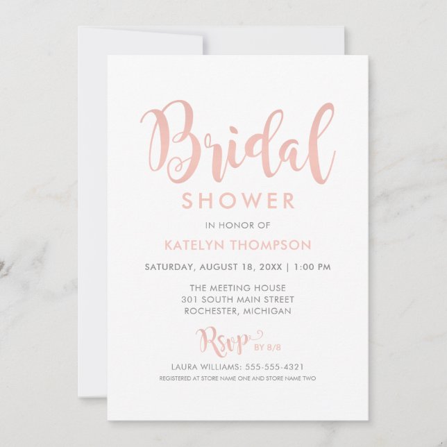 Modern Rose Gold Script Wedding Bridal Shower Invitation (Front)