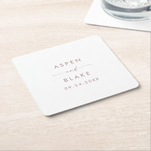 Modern Rose Gold Script Wedding Square Paper Coaster