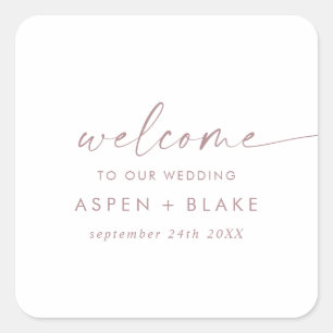 Modern Rose Gold Script Wedding Welcome Square Sticker