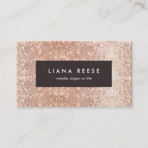 Modern Rose Gold Sequin Beauty Salon Brown Plaque Business Card