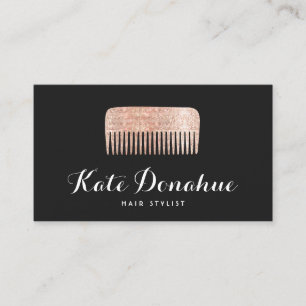 Modern Rose Gold Sequin Comb Hair Stylist Salon Business Card