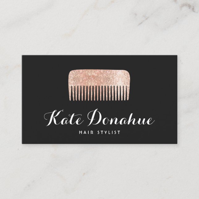 Modern Rose Gold Sequin Comb Hair Stylist Salon Business Card (Front)