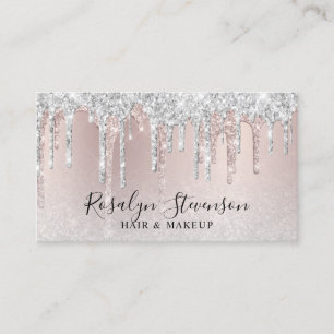 Modern rose gold silver glitter hair & makeup  business card