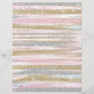 Modern Rose Gold Silver Glitter Strokes Stripes Custom Letterhead