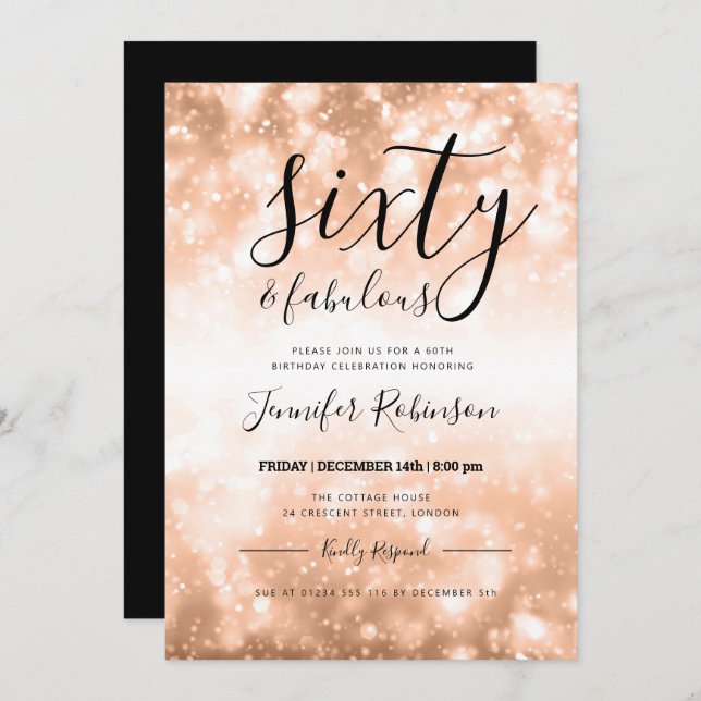 Modern Rose Gold Sixty & Fabulous 60th Birthday Invitation (Front/Back)