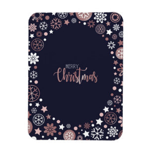 Modern Rose Gold Snowflakes Winter Christmas Magnet
