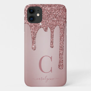 Modern Rose Gold Sparkle Glitter Drips Monogram Case-Mate iPhone Case
