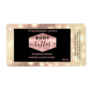 Modern rose gold sparkle script body butter label