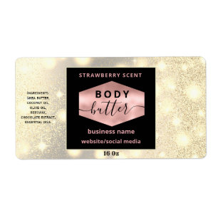 Modern rose gold sparkle script body butter label