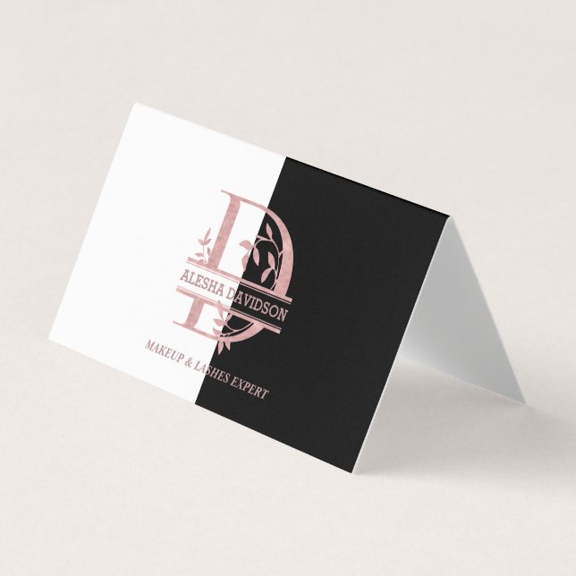 Modern Rose Gold Split Custom Monogram A, B, C, D Business Card (Front)