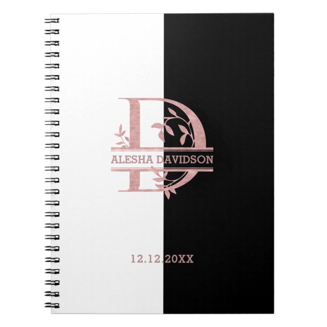 Modern Rose Gold Split Custom Monogram A, B, C, D Notebook (Front)