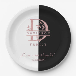 Modern Rose Gold Split Custom Monogram A, B, C, D Paper Plate