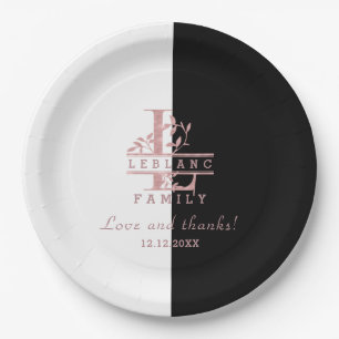 Modern Rose Gold Split Custom Monogram L Paper Plate