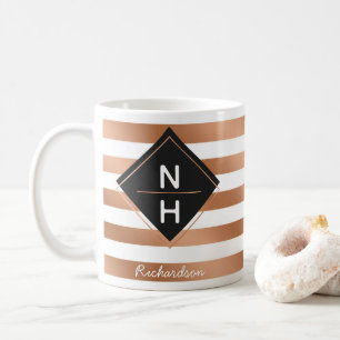 Modern Rose Gold Stripes Chic Geometric Monogram Coffee Mug
