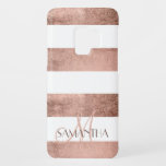 Modern rose gold stripes stylish personalised Case-Mate samsung galaxy s9 case<br><div class="desc">A custom and personalised case with name and modern monogram on a modern,  unique and chic faux rose gold foil and white stripe. The white colour background is fully customisable. A glam and chic custom case. This is a printed image,  there are no glitter elements or shine to it.</div>