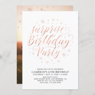 Modern Rose Gold Surprise Photo Birthday Party Invitation