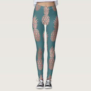 Modern Rose Gold Teal Green Pineapple Pattern Leggings