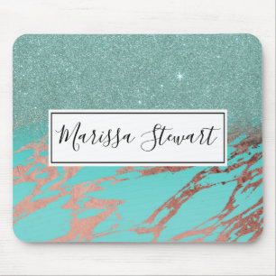 Modern Rose Gold Teal Marble Glitter Gradient Mouse Pad
