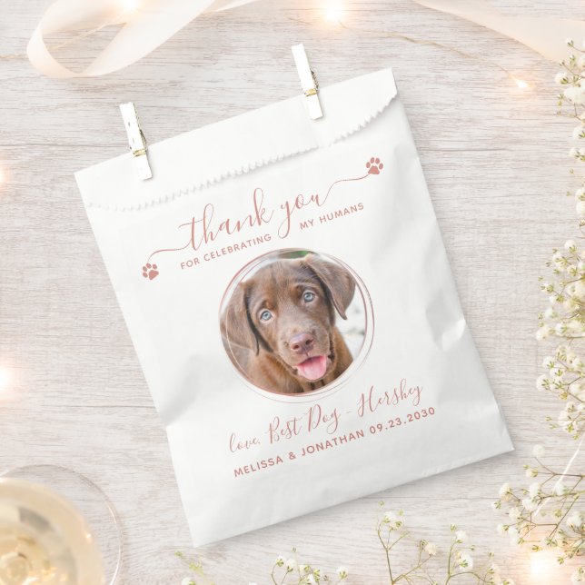 Modern Rose Gold Thank You Dog Photo Pet Wedding Favour Bags (Clipped)
