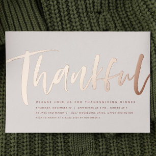 Modern rose gold thankful Thanksgiving dinner