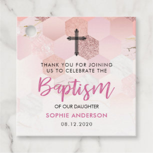 Modern Rose Gold Tiled Baptism Thank You Favour Tags