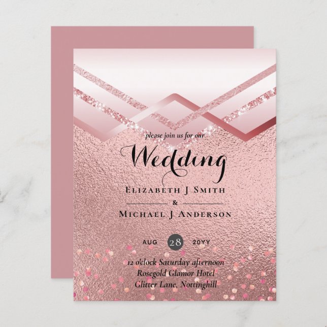 Modern Rose Gold Trendy Budget Wedding (Front/Back)